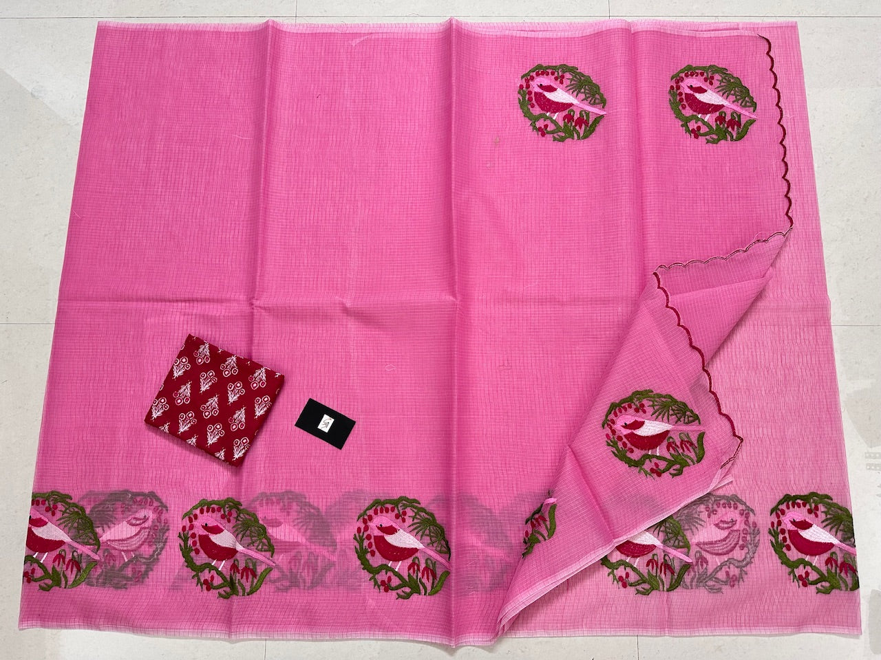 Embroidered Kota Cotton Doria Saree