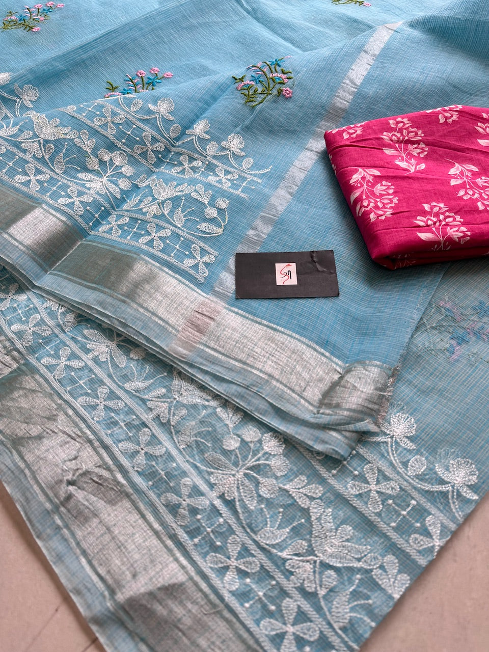 Embroidered Kota Cotton Doria Saree