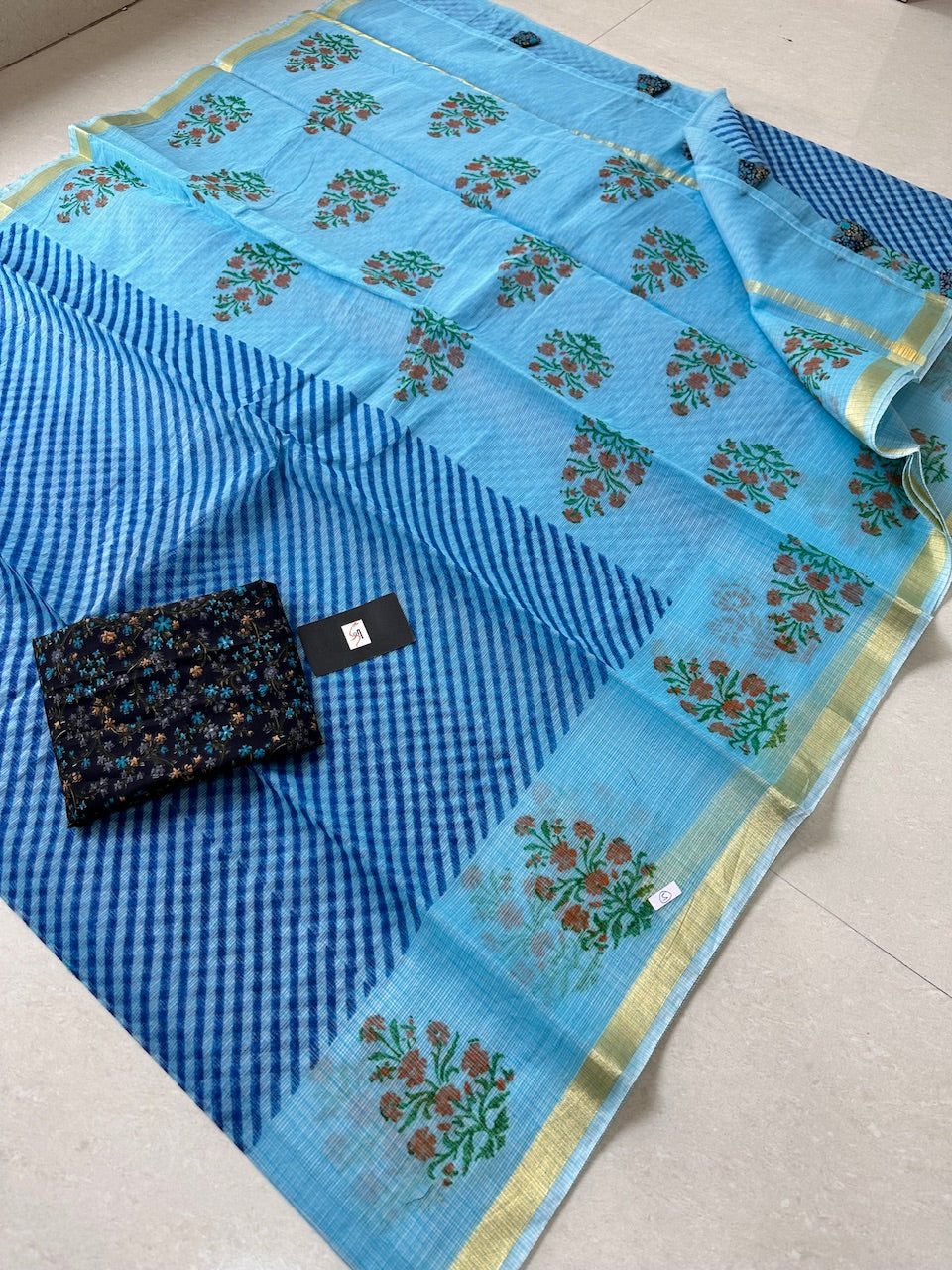 HandBlock Printed Kota Cotton Doria Saree