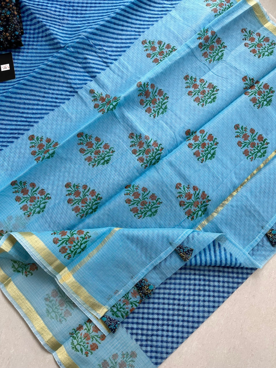 HandBlock Printed Kota Cotton Doria Saree