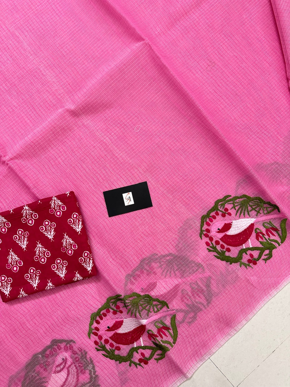 Embroidered Kota Cotton Doria Saree