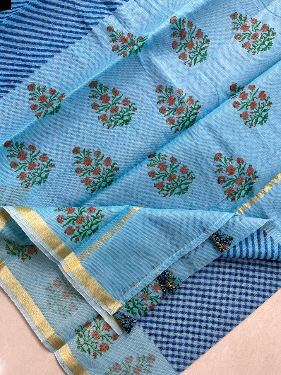 HandBlock Printed Kota Cotton Doria Saree