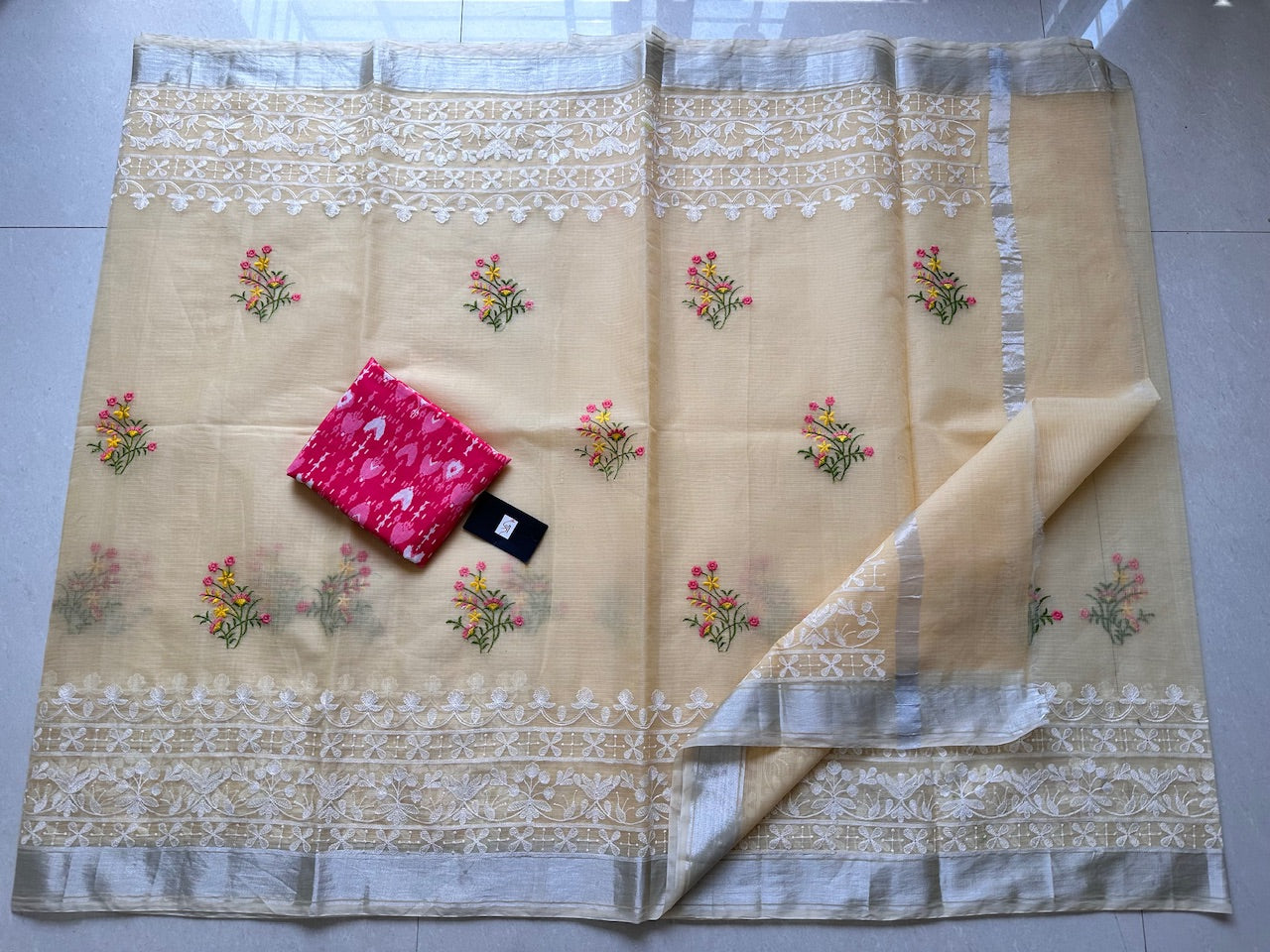 Embroidered Kota Cotton Doria Saree