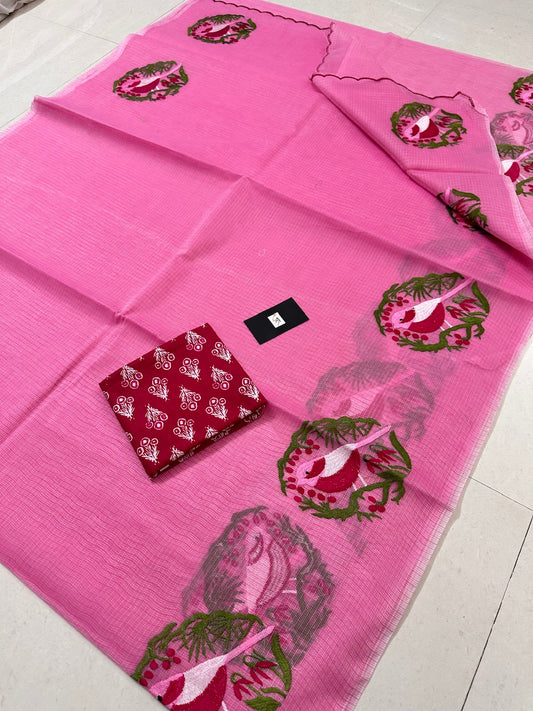 Embroidered Kota Cotton Doria Saree