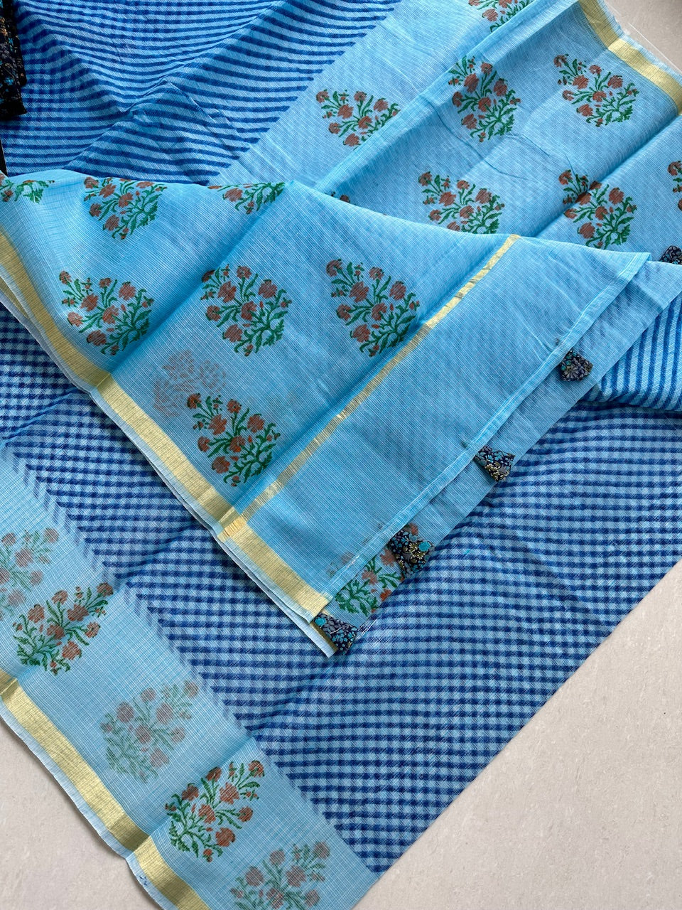 HandBlock Printed Kota Cotton Doria Saree