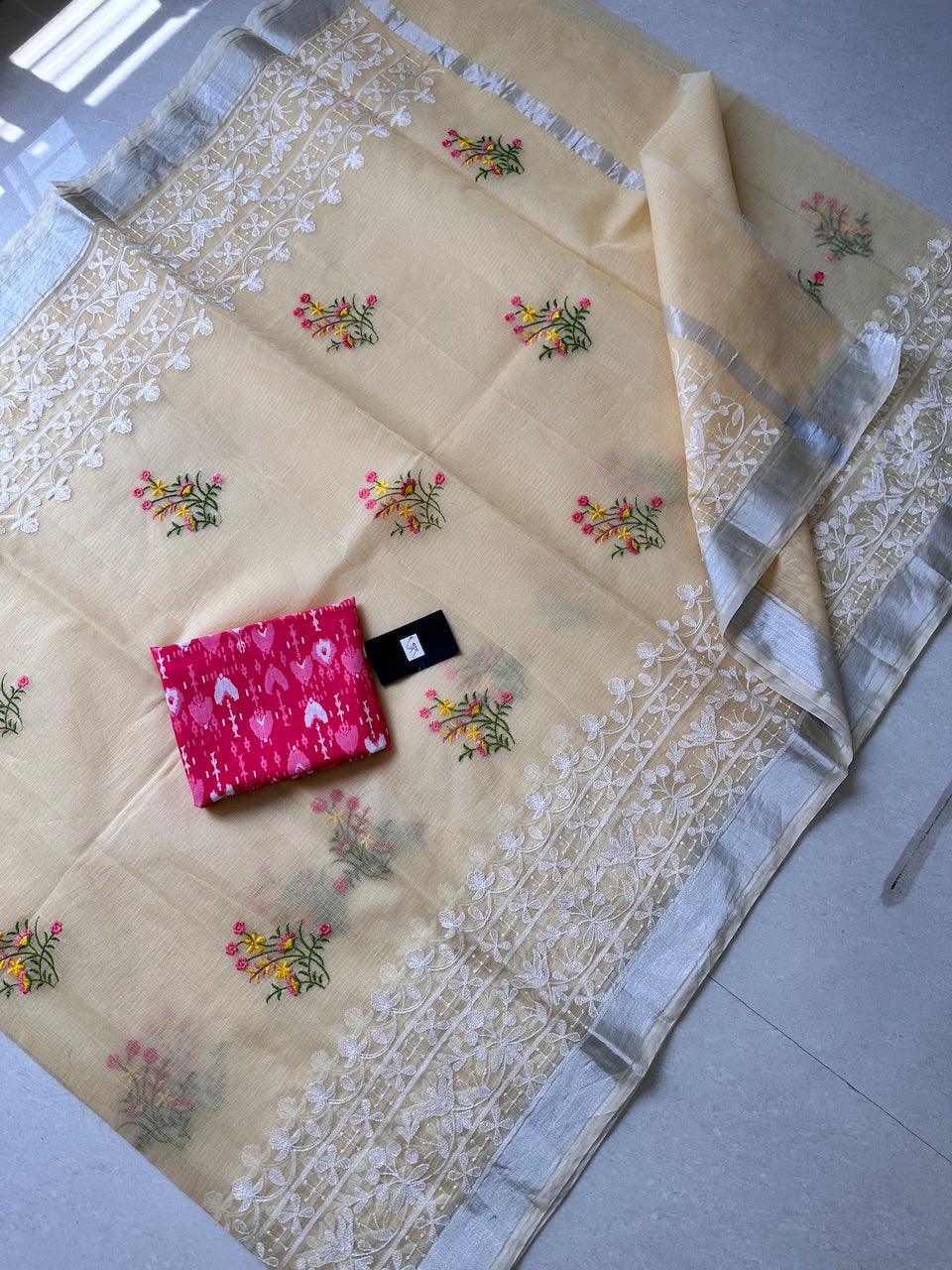 Embroidered Kota Cotton Doria Saree