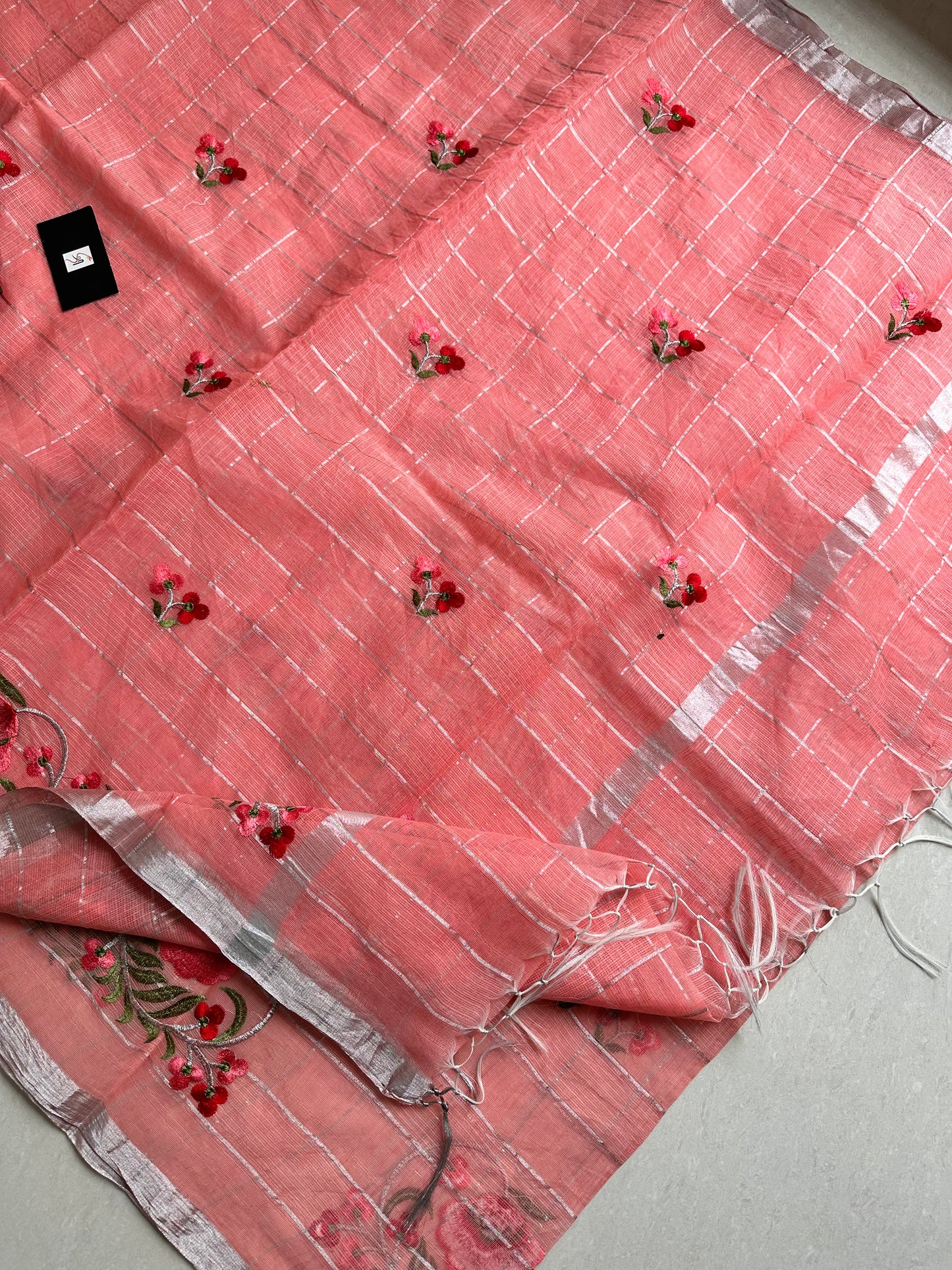 Embroidered Kota Cotton Doria Saree