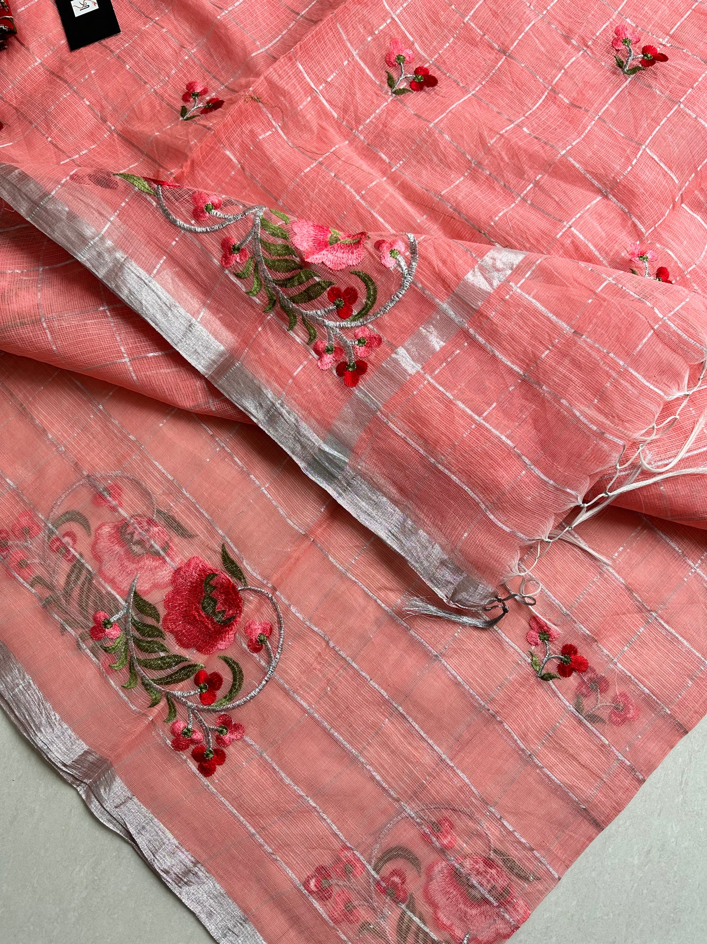 Embroidered Kota Cotton Doria Saree