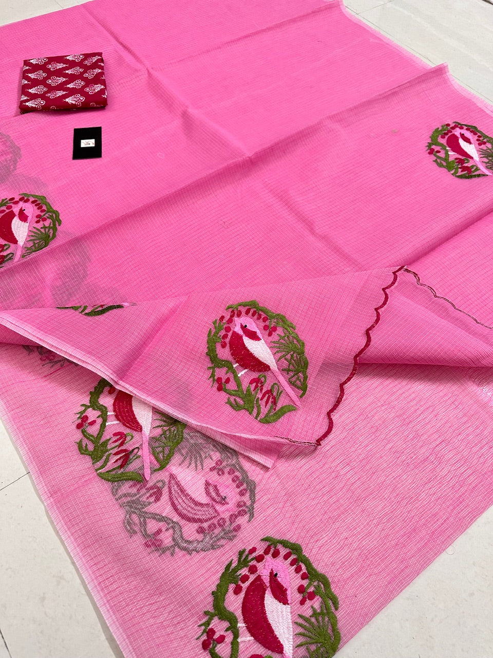 Embroidered Kota Cotton Doria Saree