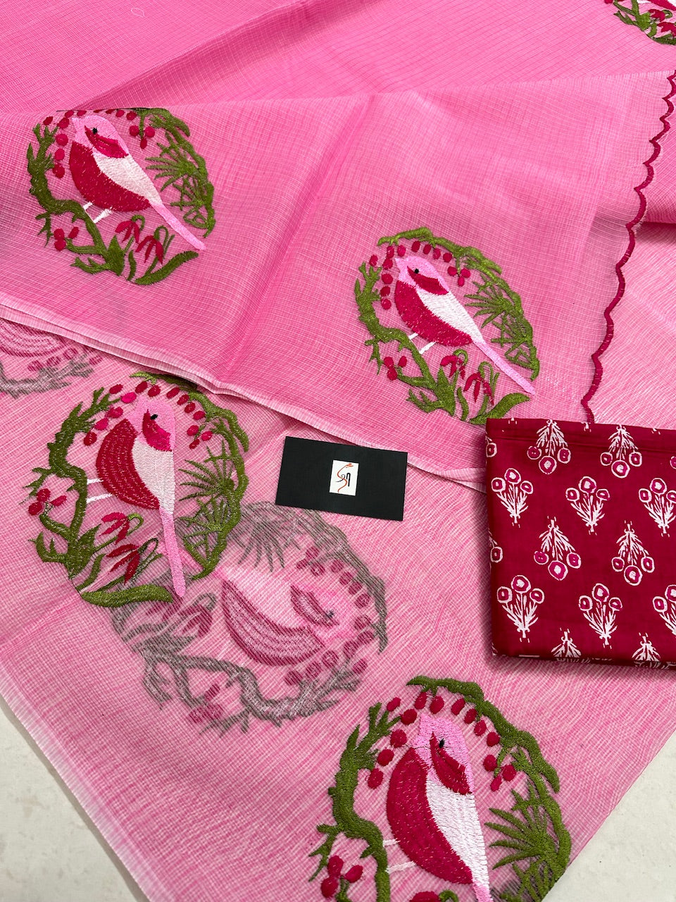 Embroidered Kota Cotton Doria Saree