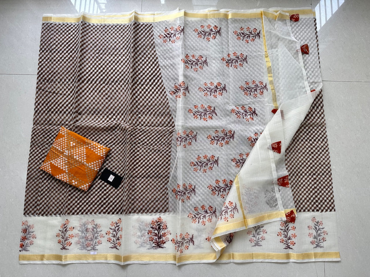 HandBlock Printed Kota Cotton Doria Saree