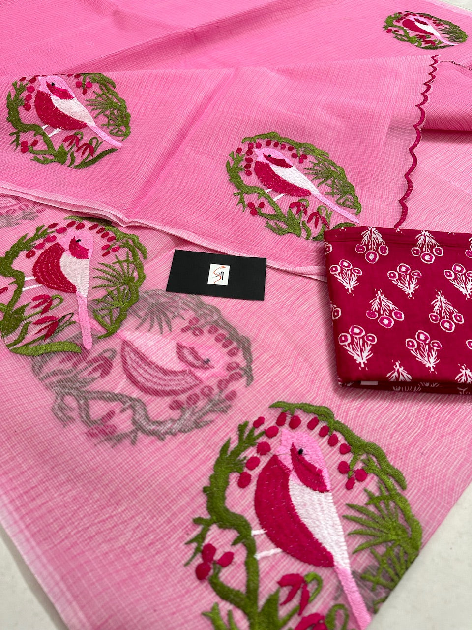 Embroidered Kota Cotton Doria Saree