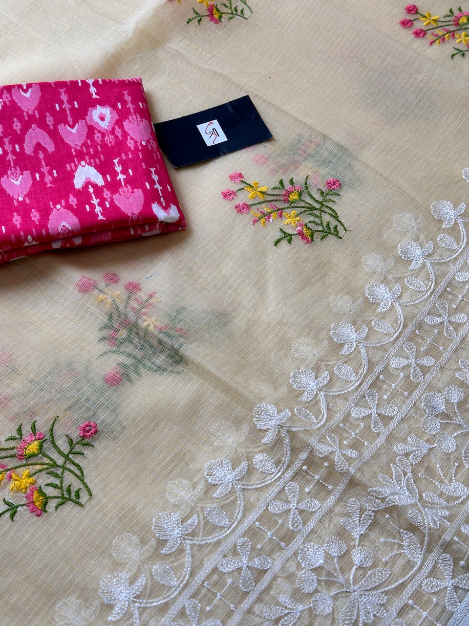 Embroidered Kota Cotton Doria Saree