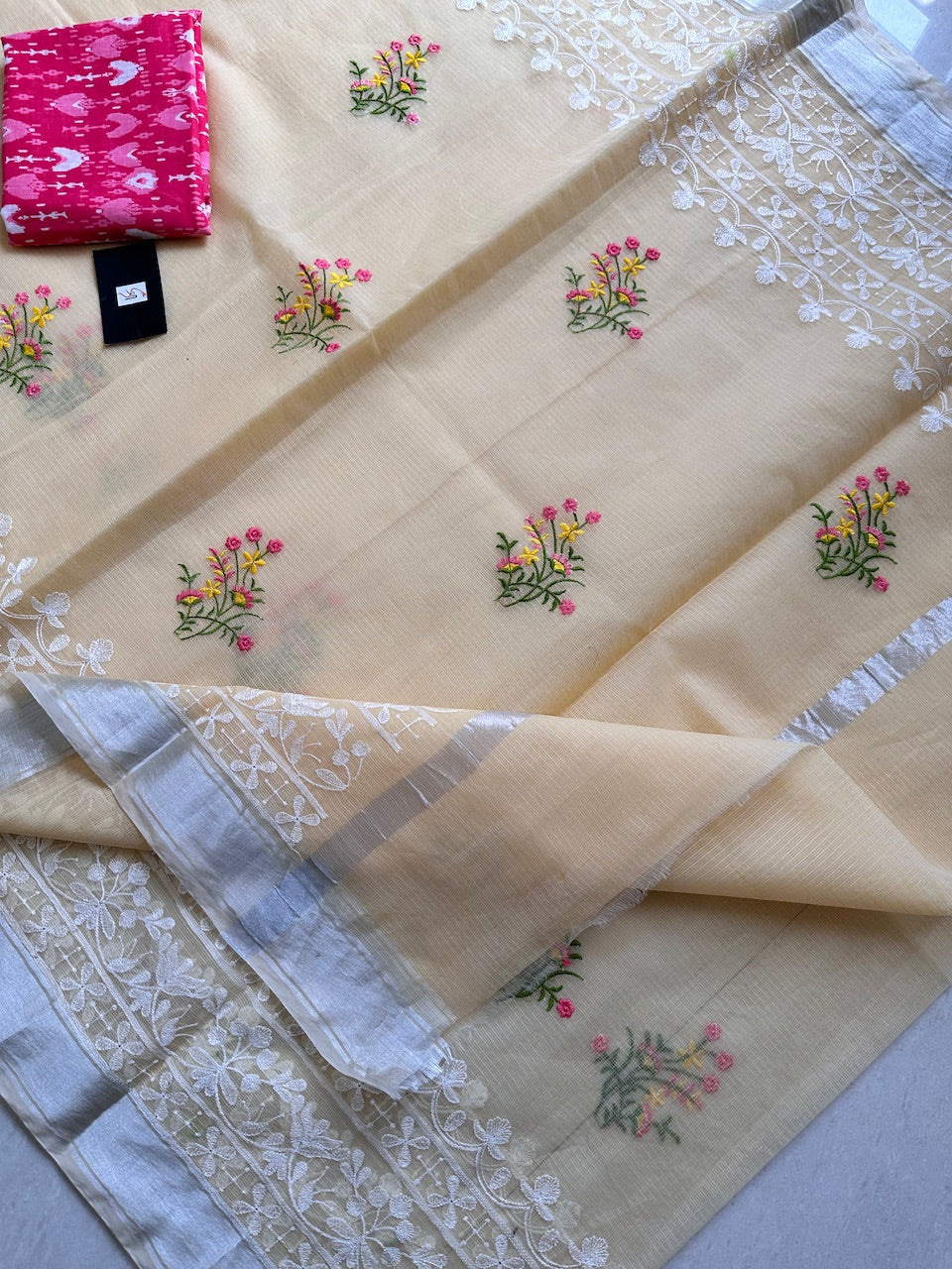 Embroidered Kota Cotton Doria Saree