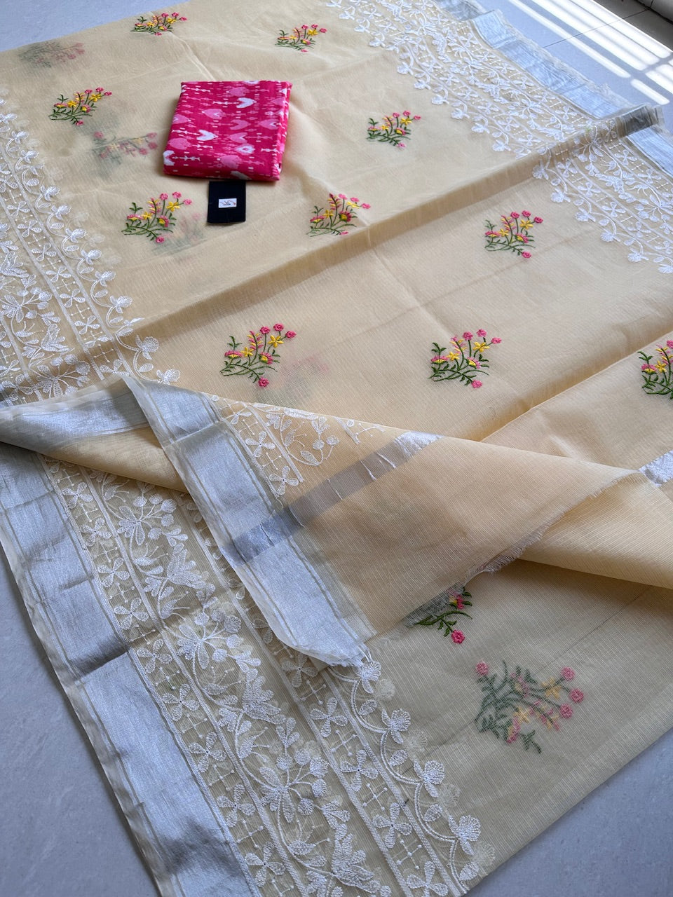 Embroidered Kota Cotton Doria Saree