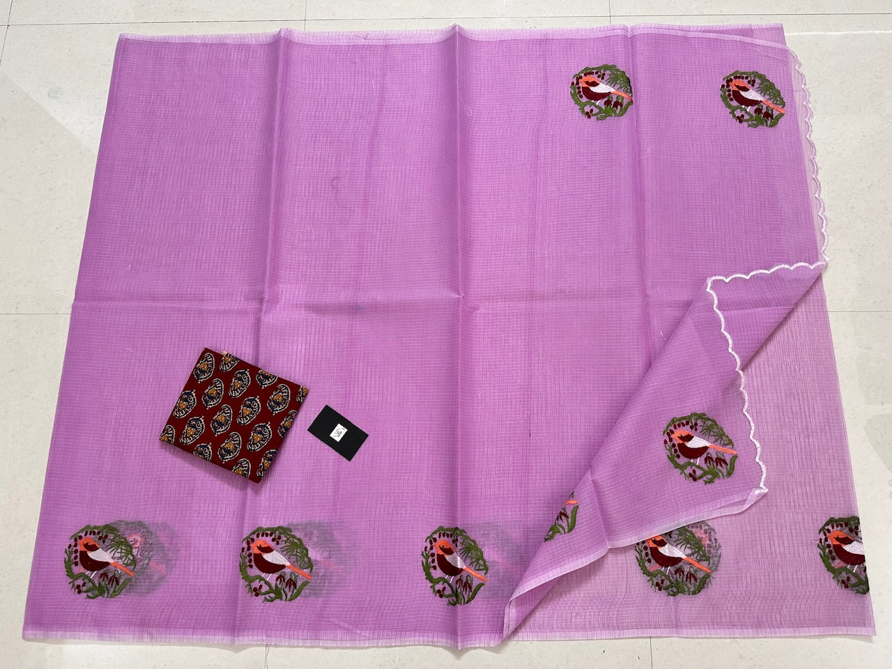 Embroidered Kota Cotton Doria Saree