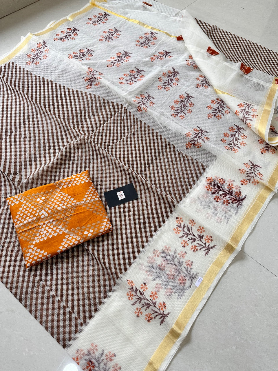 HandBlock Printed Kota Cotton Doria Saree