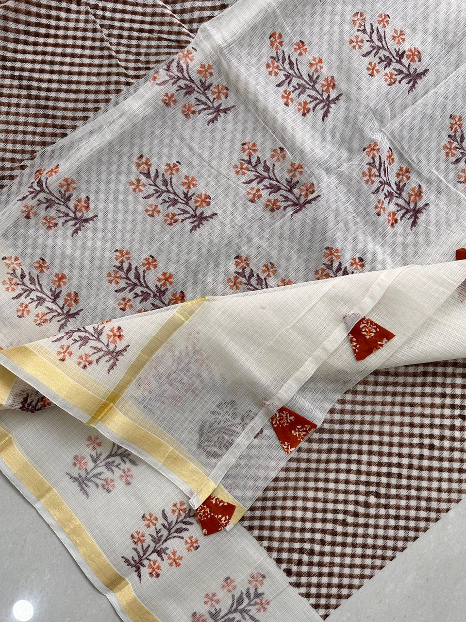 HandBlock Printed Kota Cotton Doria Saree