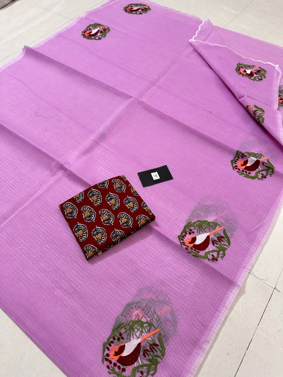 Embroidered Kota Cotton Doria Saree