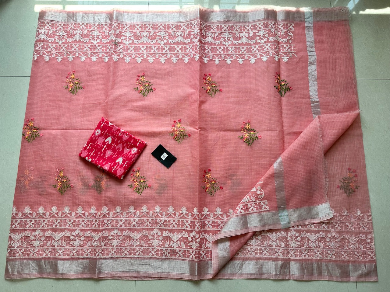 Embroidered Kota Cotton Doria Saree