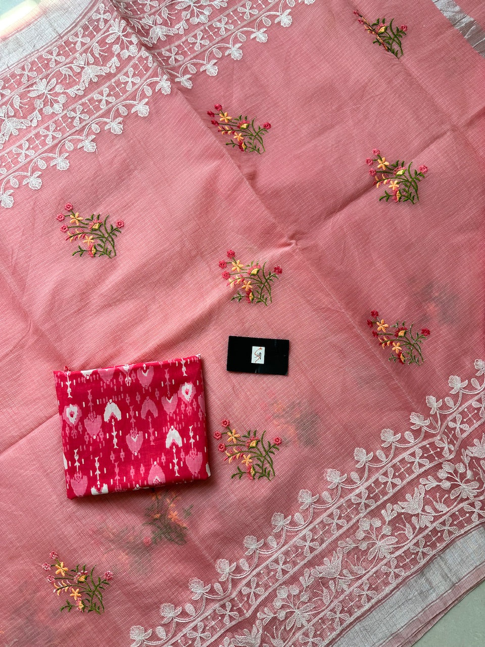 Embroidered Kota Cotton Doria Saree