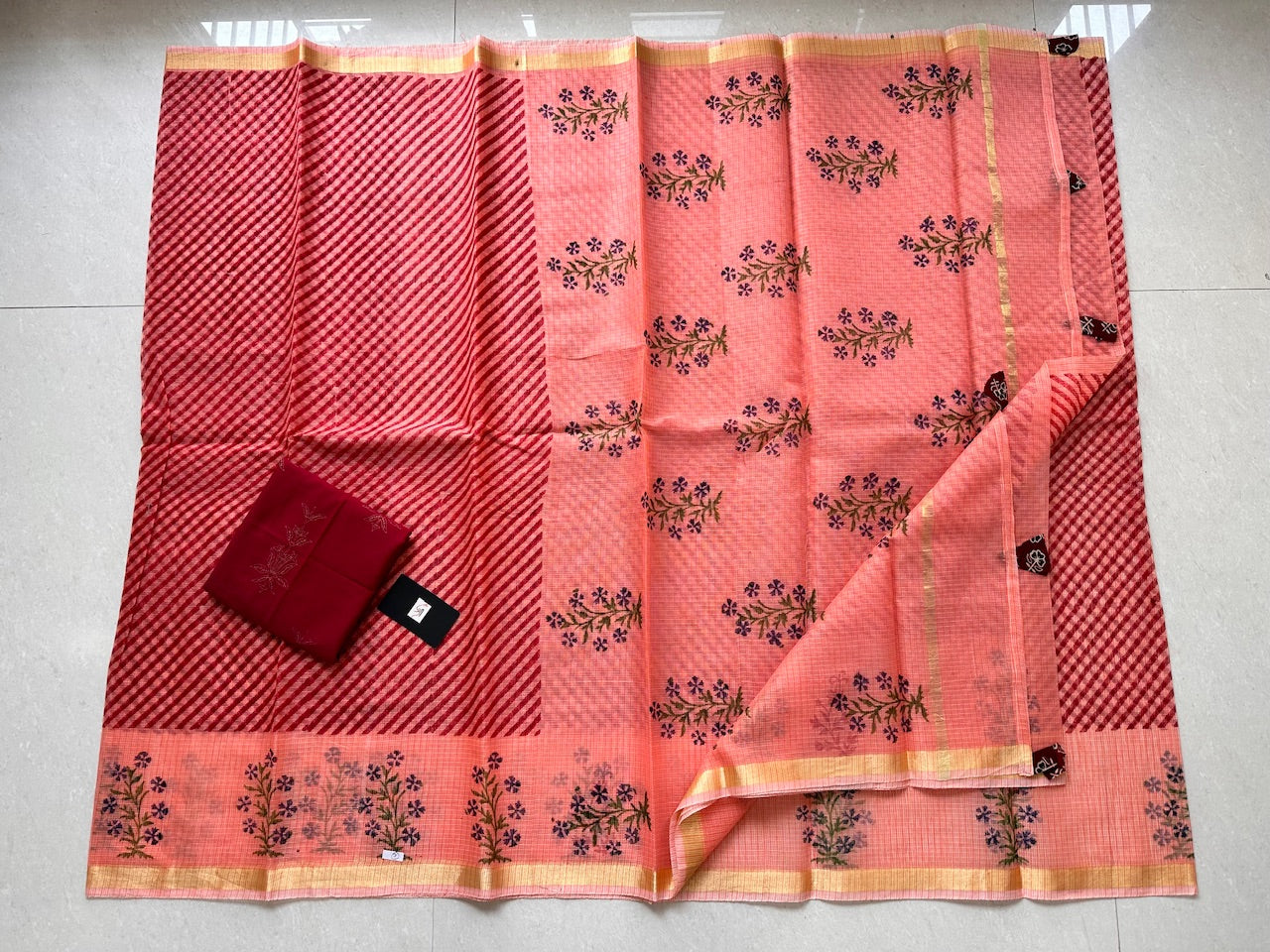 HandBlock Printed Kota Cotton Doria Saree