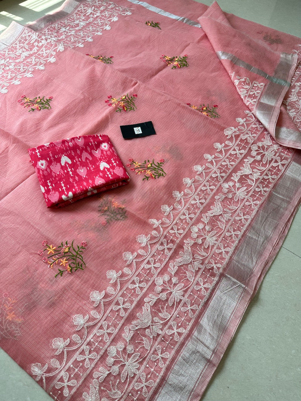 Embroidered Kota Cotton Doria Saree