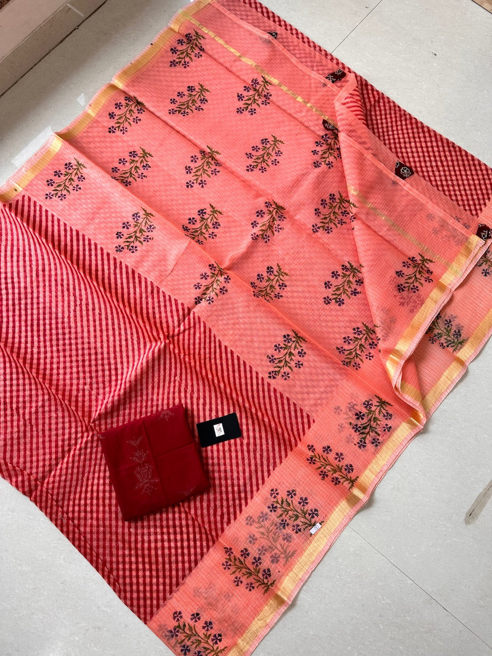 HandBlock Printed Kota Cotton Doria Saree