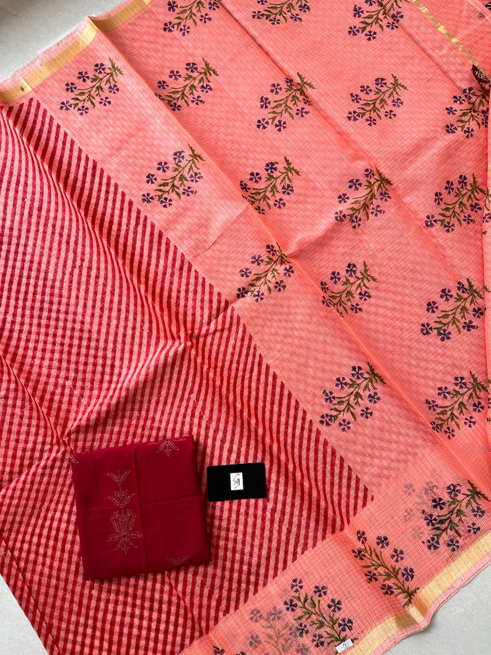 HandBlock Printed Kota Cotton Doria Saree