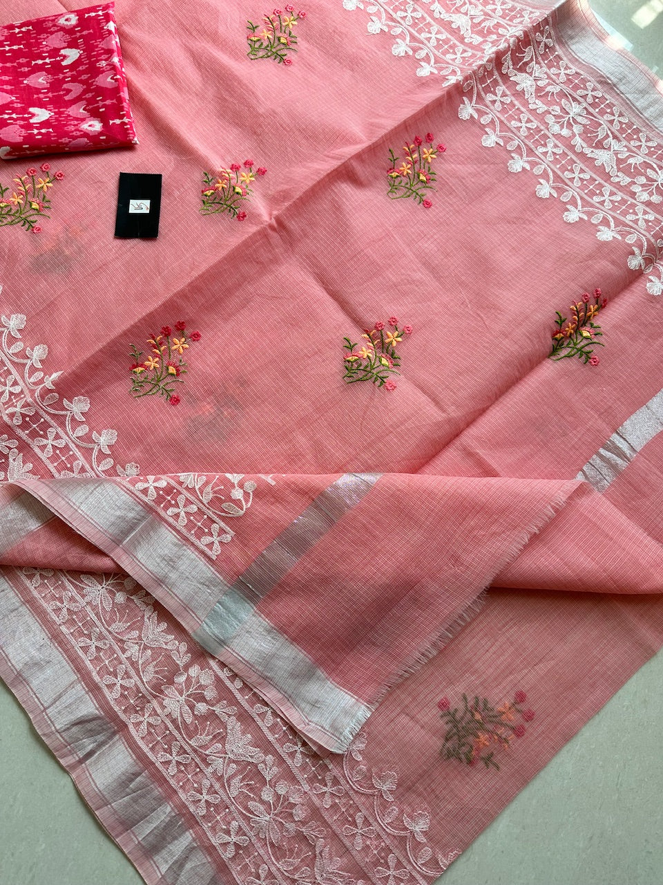 Embroidered Kota Cotton Doria Saree