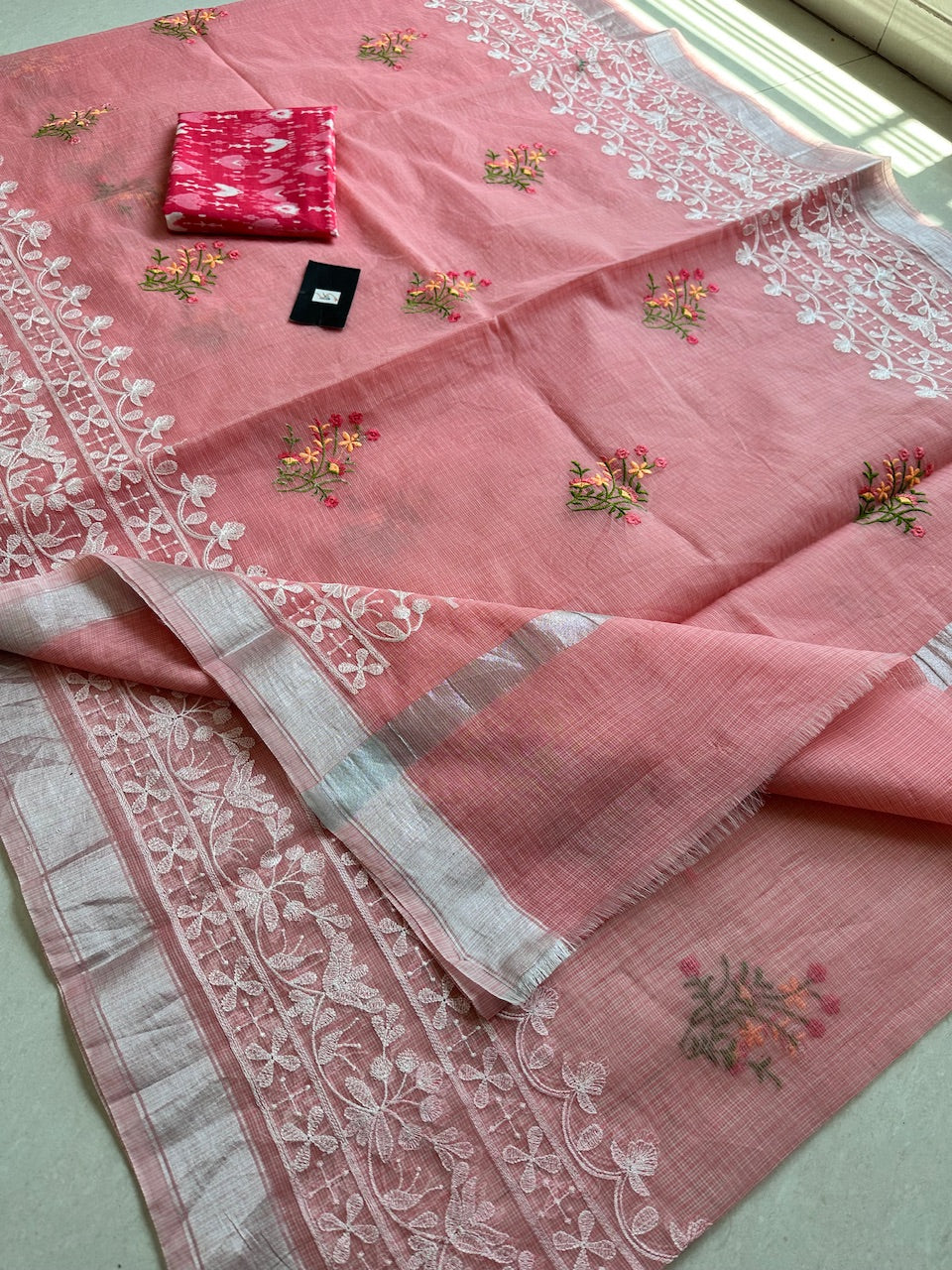 Embroidered Kota Cotton Doria Saree