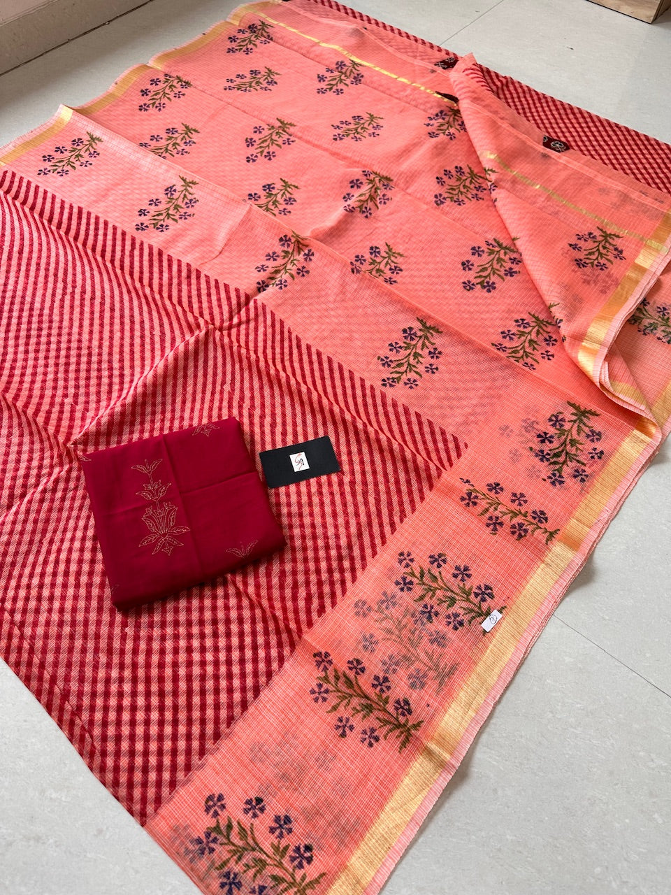 HandBlock Printed Kota Cotton Doria Saree