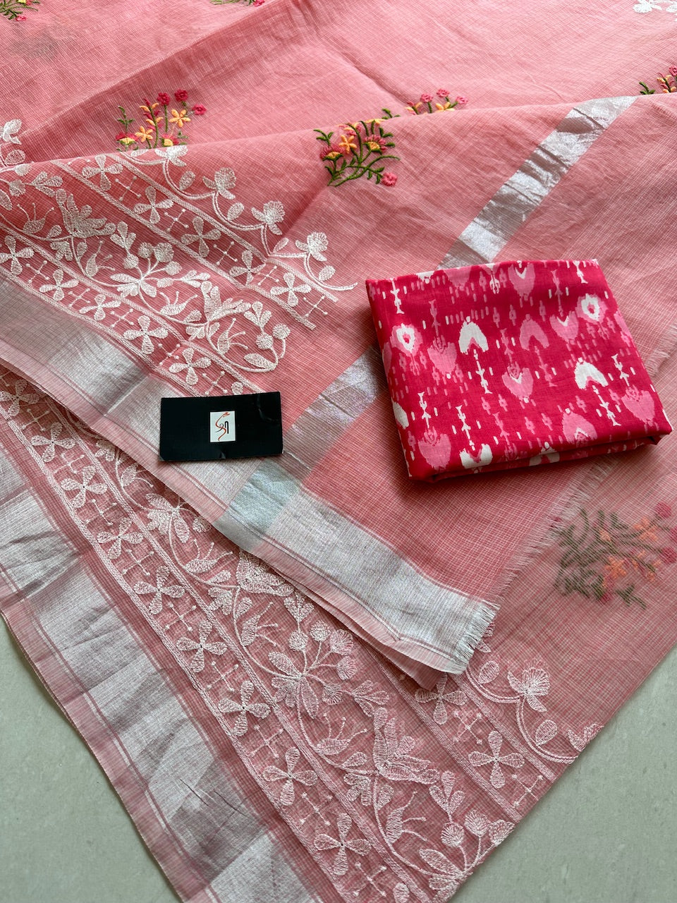 Embroidered Kota Cotton Doria Saree