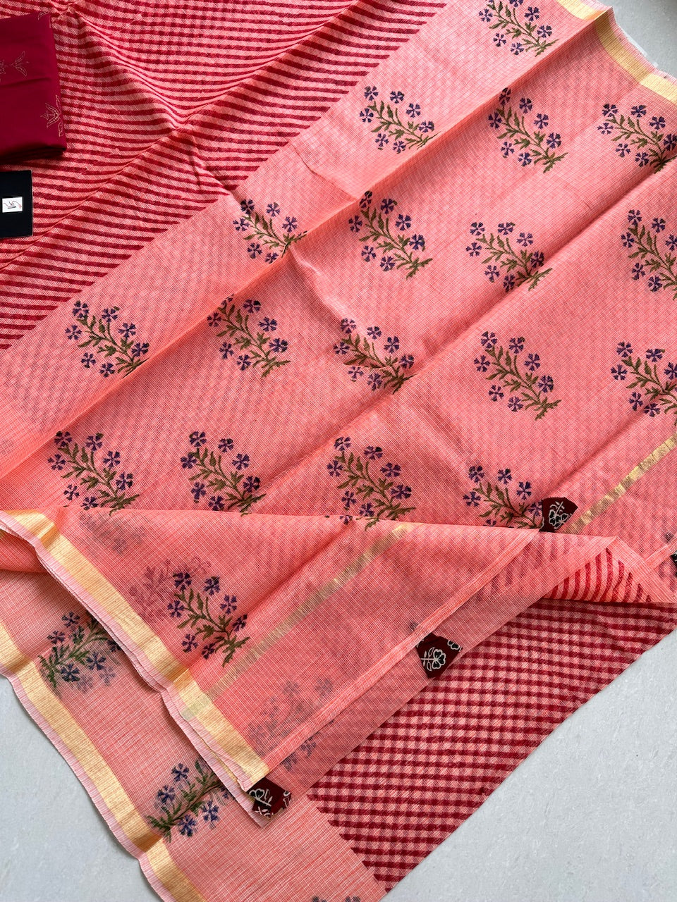 HandBlock Printed Kota Cotton Doria Saree