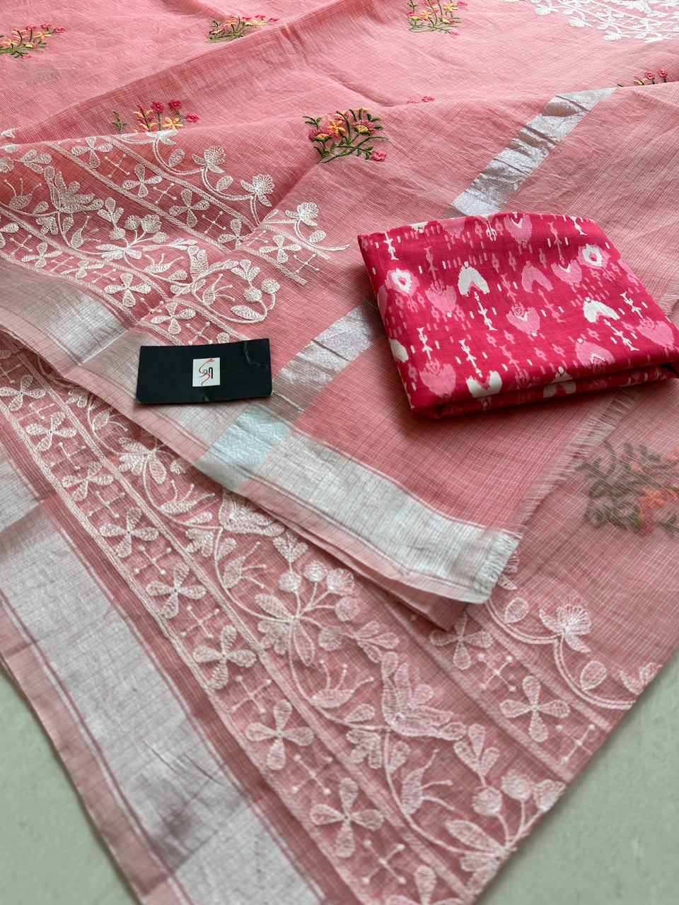 Embroidered Kota Cotton Doria Saree