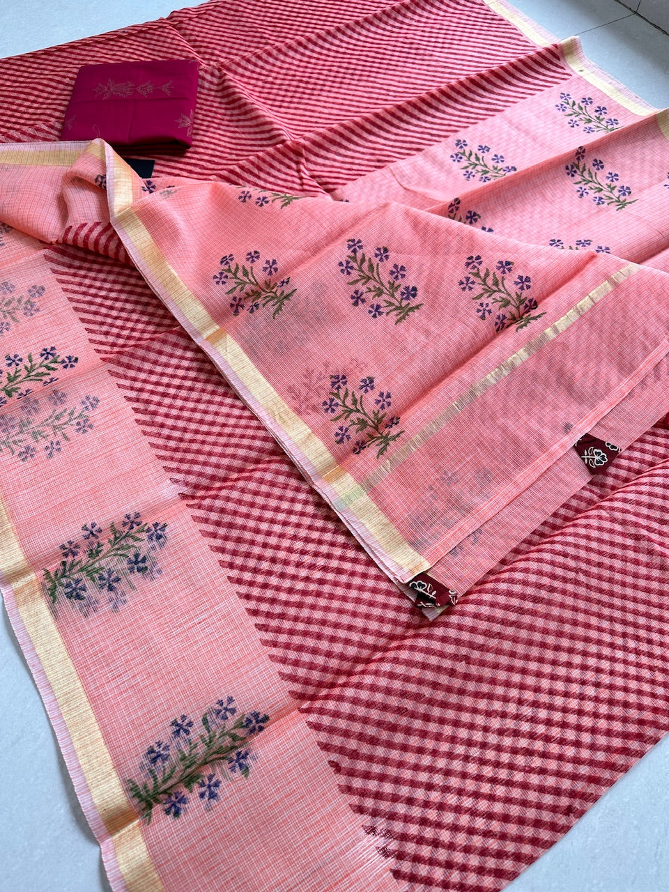 HandBlock Printed Kota Cotton Doria Saree