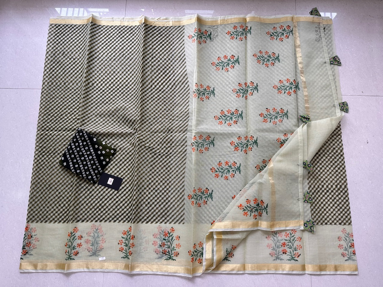 HandBlock Printed Kota Cotton Doria Saree