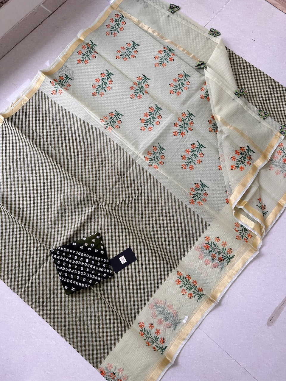 HandBlock Printed Kota Cotton Doria Saree