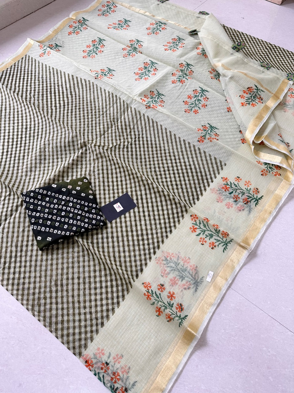 HandBlock Printed Kota Cotton Doria Saree