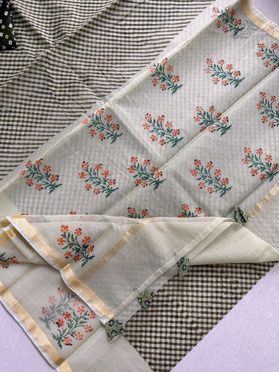 HandBlock Printed Kota Cotton Doria Saree