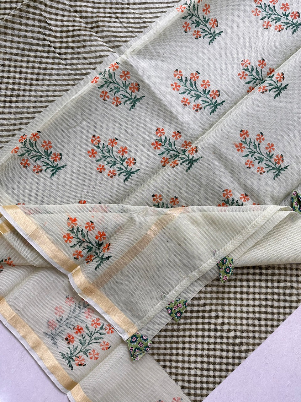 HandBlock Printed Kota Cotton Doria Saree