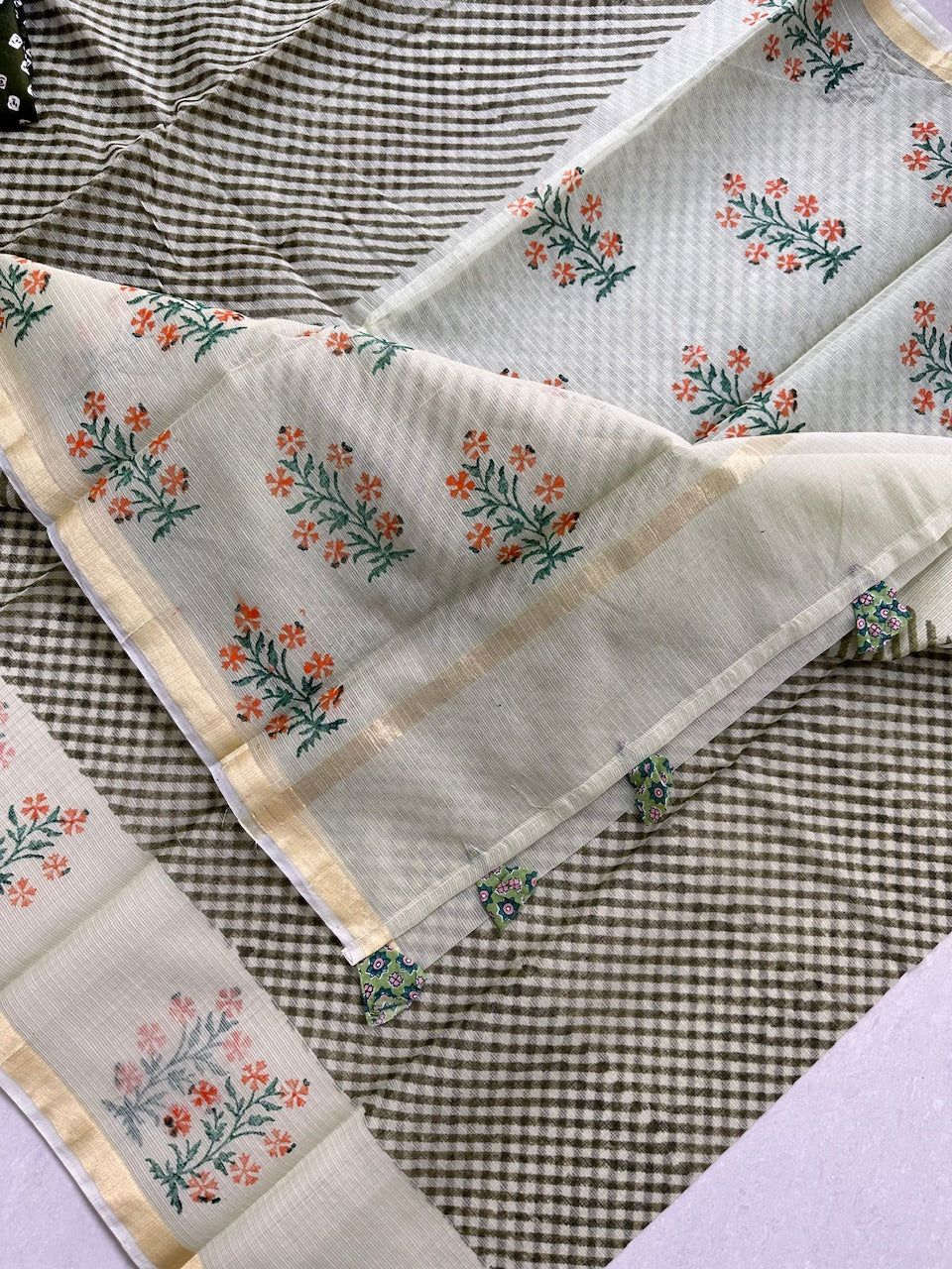 HandBlock Printed Kota Cotton Doria Saree