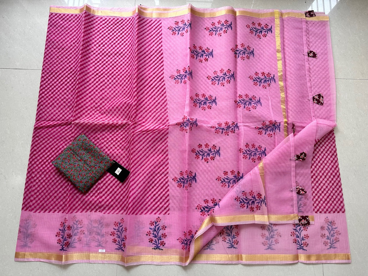 HandBlock Printed Kota Cotton Doria Saree