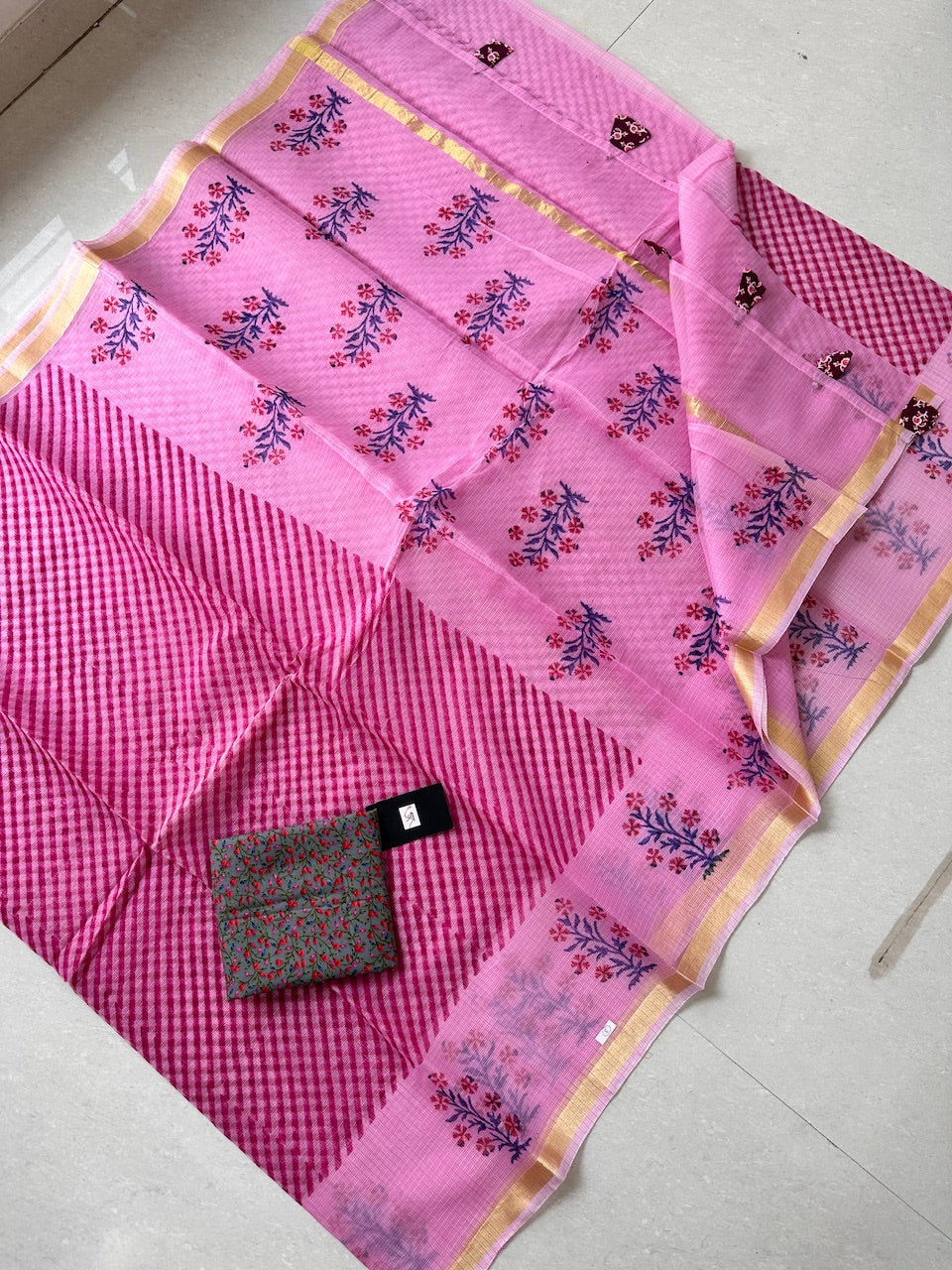 HandBlock Printed Kota Cotton Doria Saree