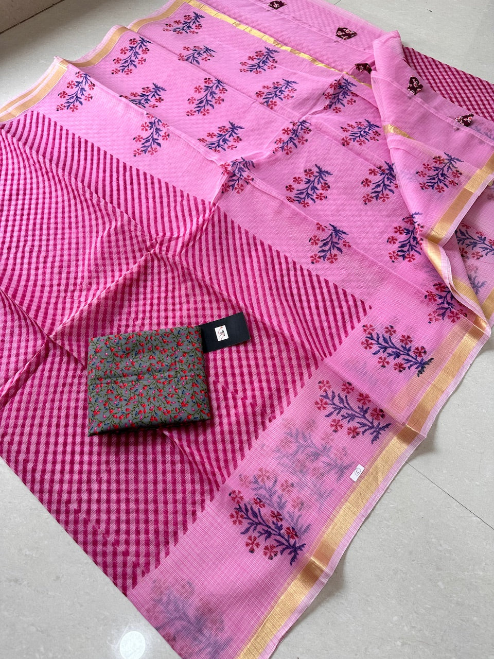 HandBlock Printed Kota Cotton Doria Saree