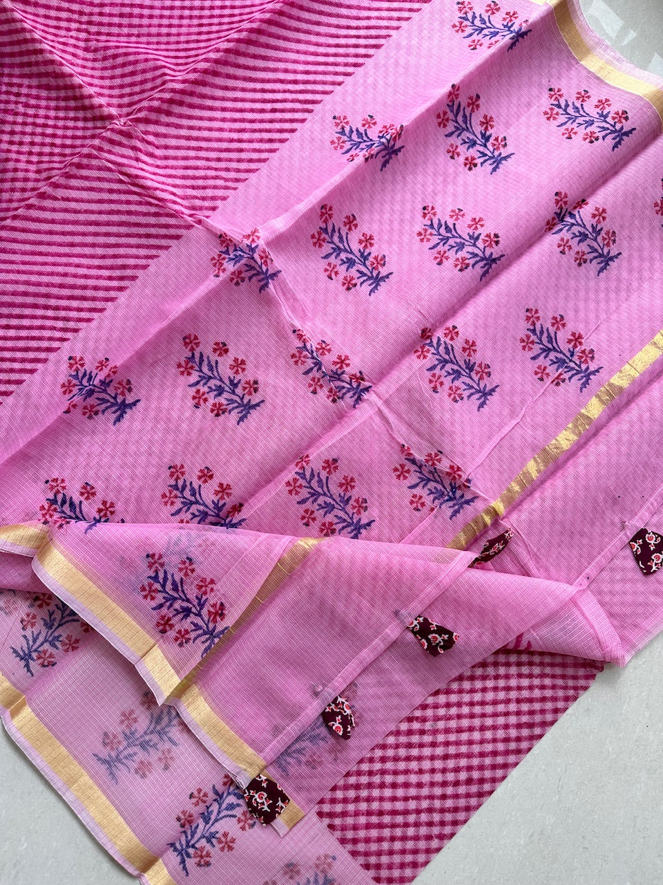 HandBlock Printed Kota Cotton Doria Saree