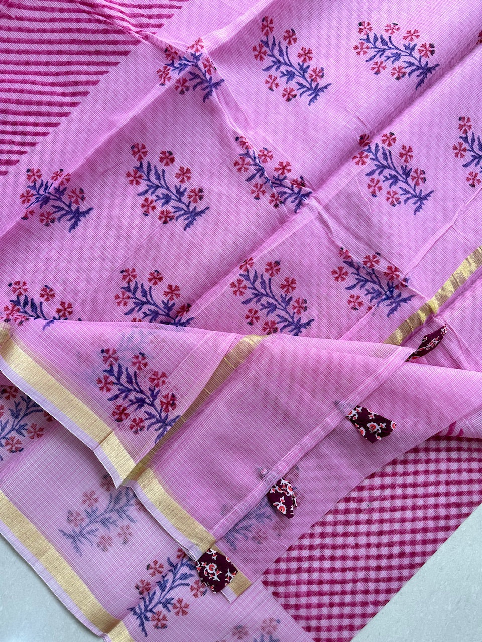 HandBlock Printed Kota Cotton Doria Saree