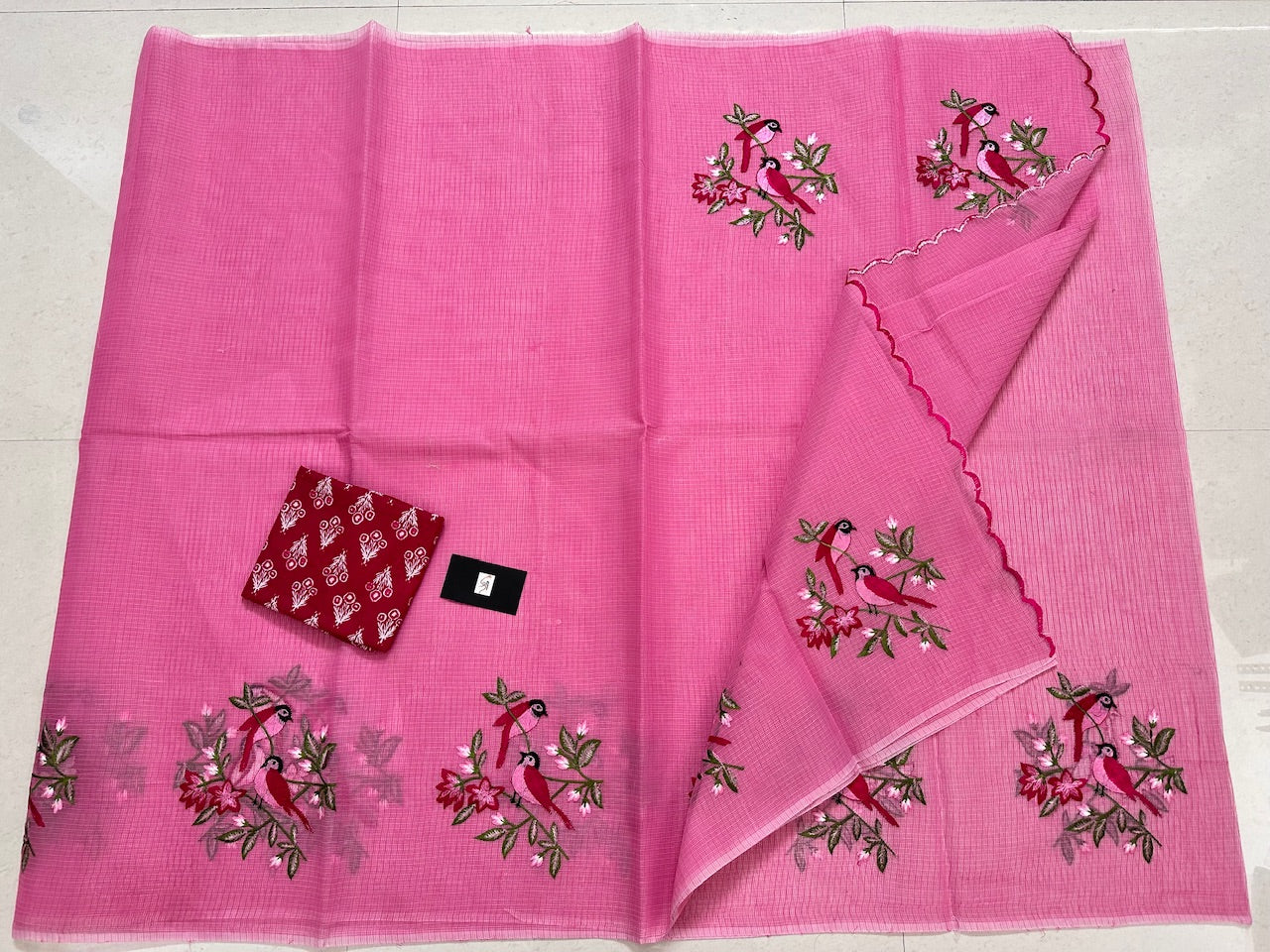 Embroidered Kota Cotton Doria Saree