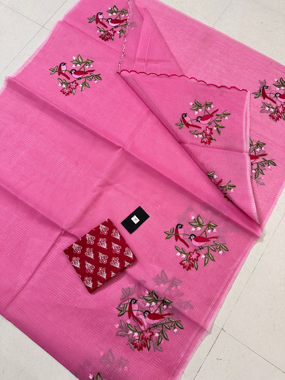 Embroidered Kota Cotton Doria Saree