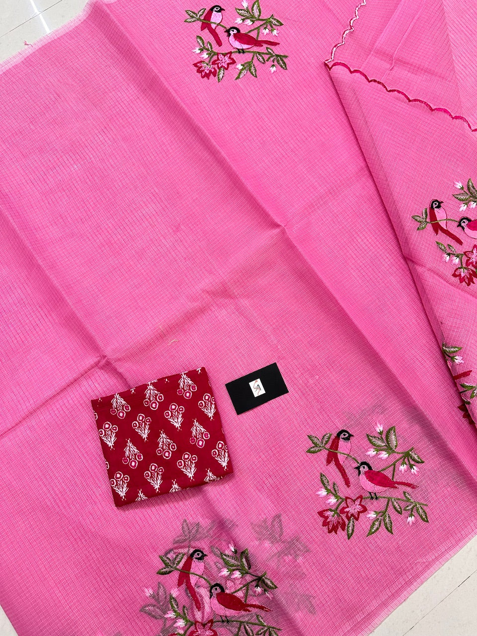 Embroidered Kota Cotton Doria Saree